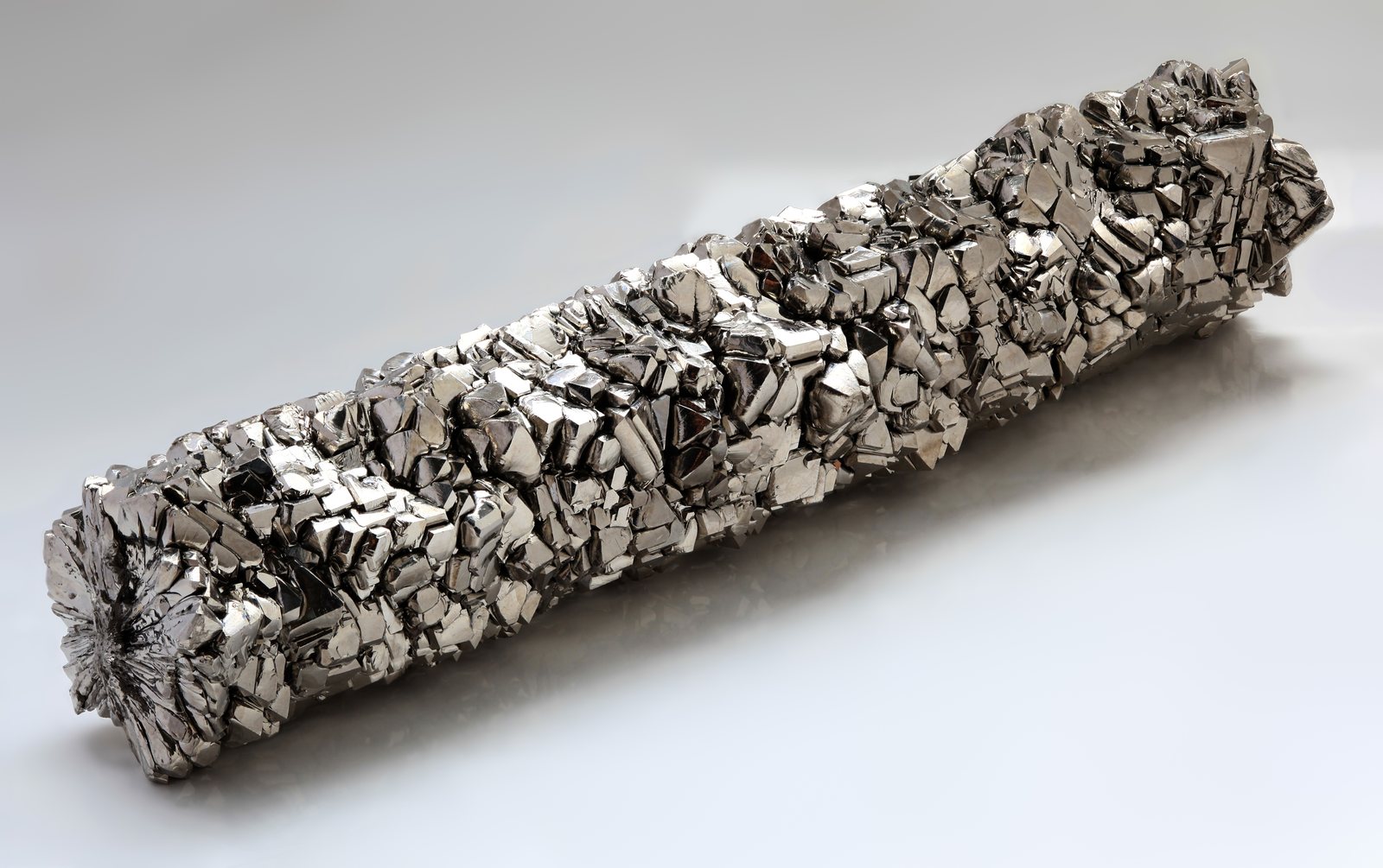 High-purity titanium crystal bar showing its crystal structure